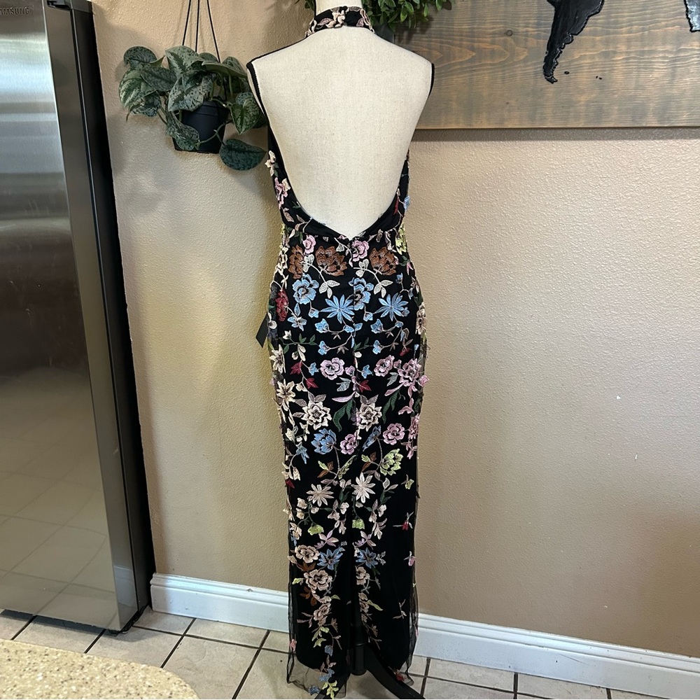 Infinite Praise Black 3D Floral Embroidered Halter Maxi Dress - Picture 4 of 10